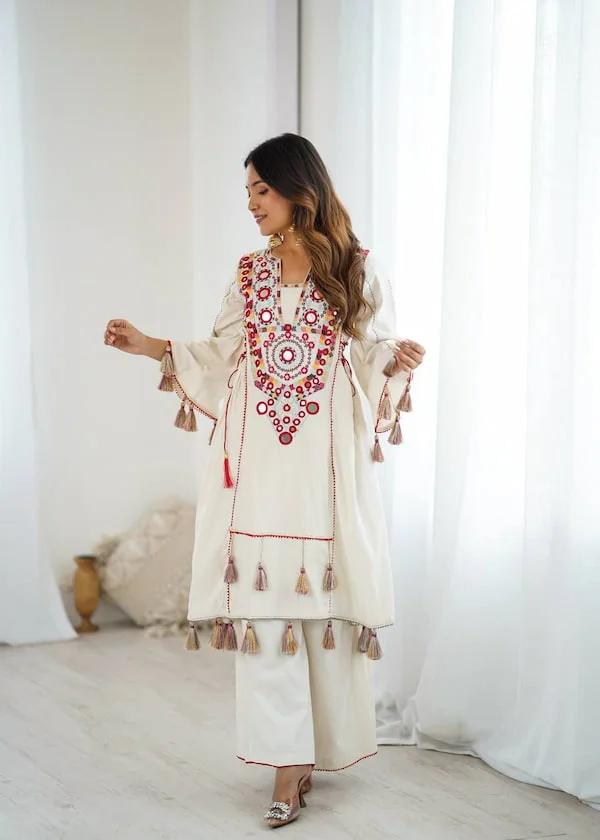 Exclusive Designer Peplum Set with Embroidery & Mirror Work