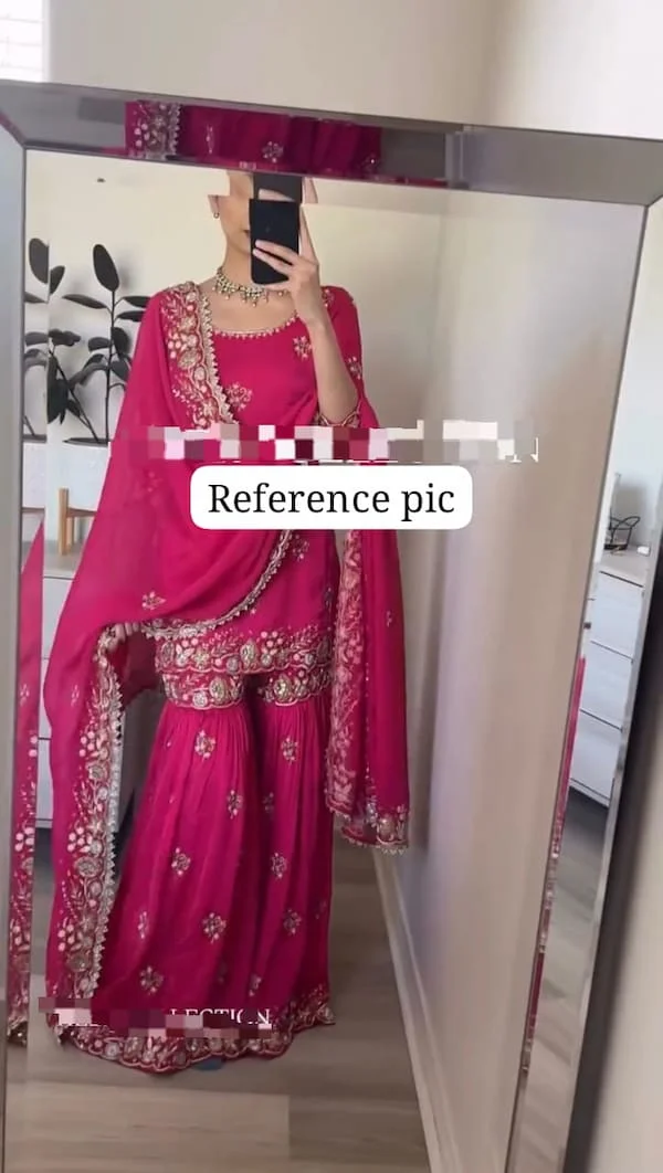 Faux Georgette Embroidered Top with Sarara & Dupatta