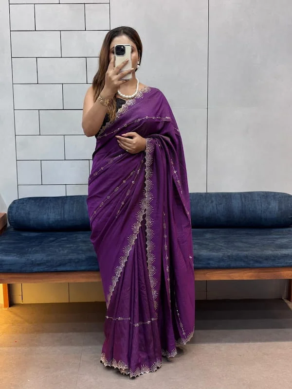 Two Tone Chocolate Celebrity Style Saree with Diamond Handwork