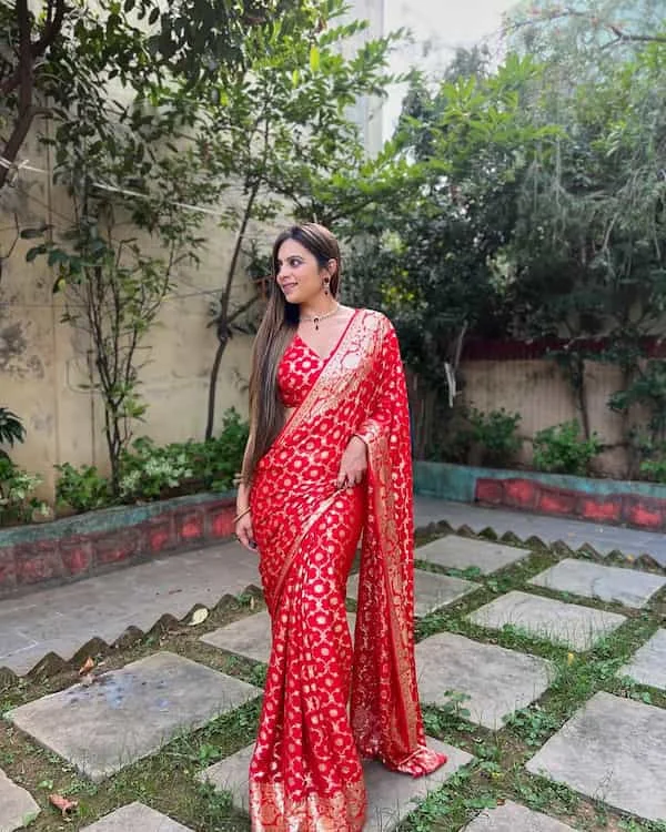 Karva Chauth Special Red Viscose Georgette Saree with Blouse