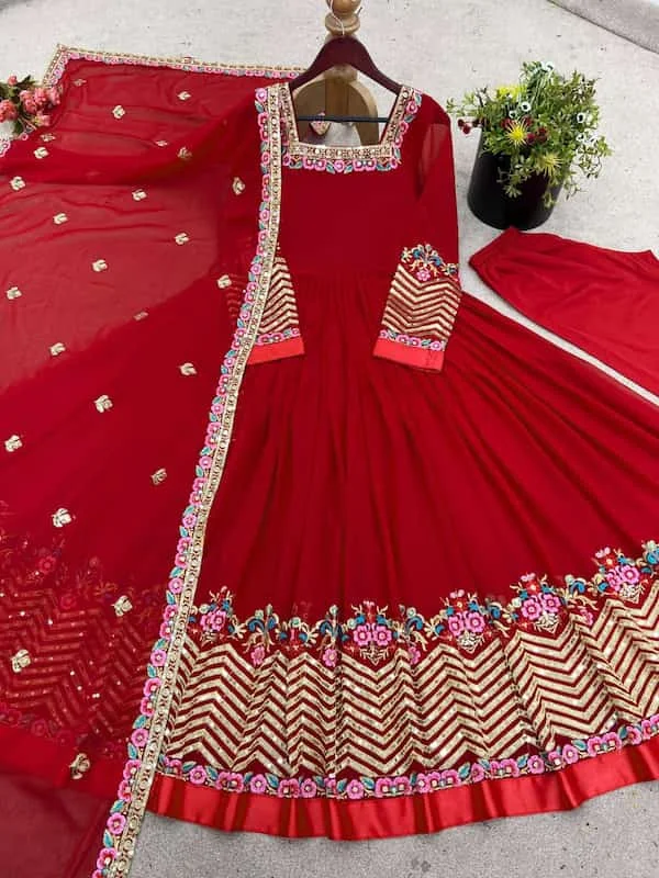 Elegant Embroidered Sequence Designer Anarkali Three Piece Set