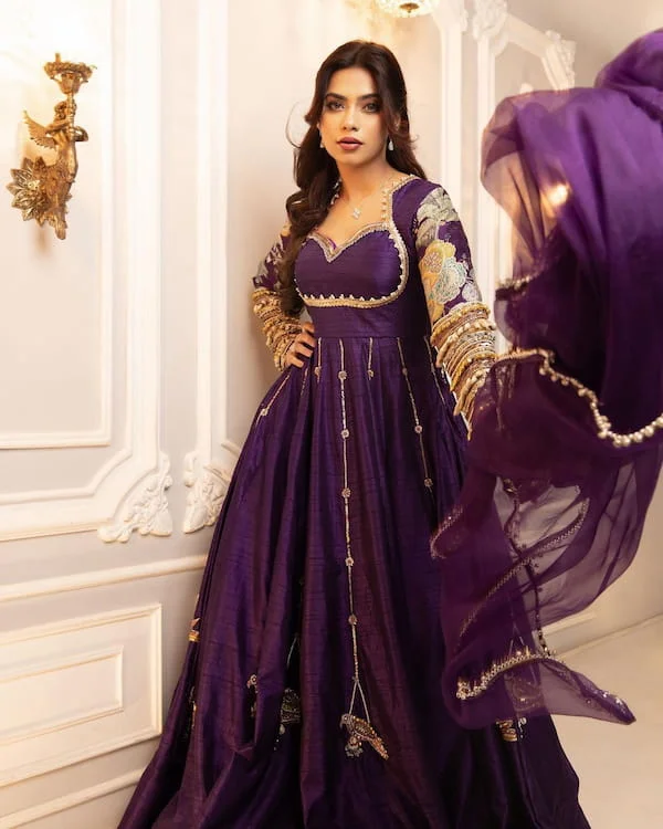 Premium Blooming Vichitra Embroidered Gown with Dupatta