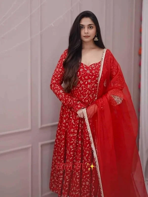 Premium Embroidered Georgette Anarkali Gown Set with Dupatta