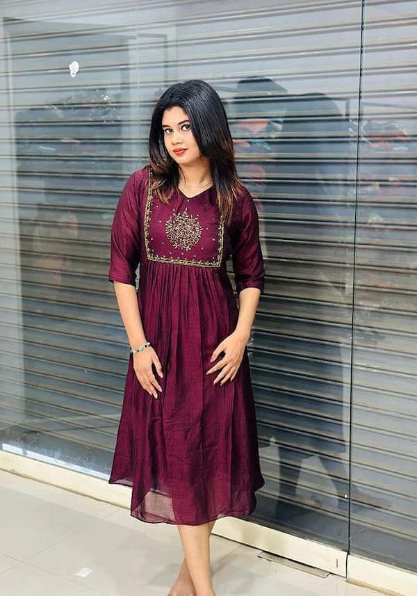 Designer Vichitra Silk Handwork Kurti with Beads & Kardana