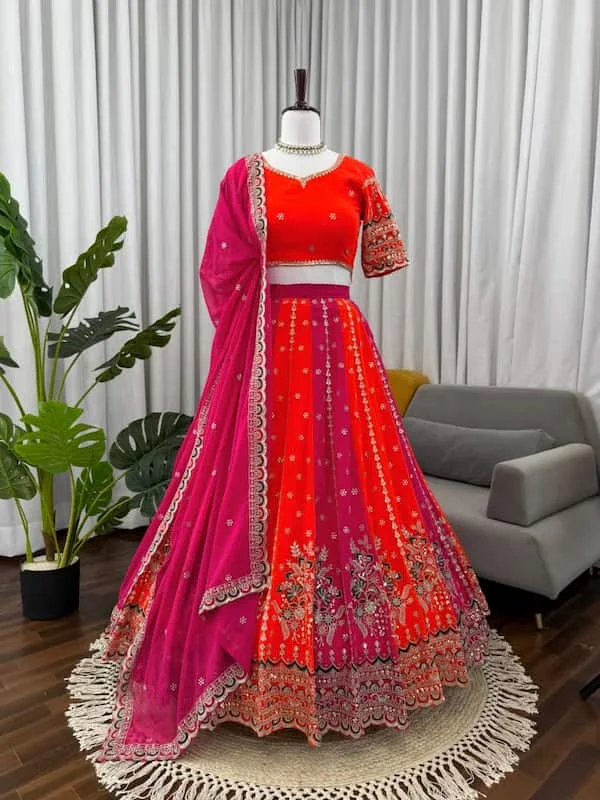 Double Shade Designer Partywear Lehenga with Dupatta