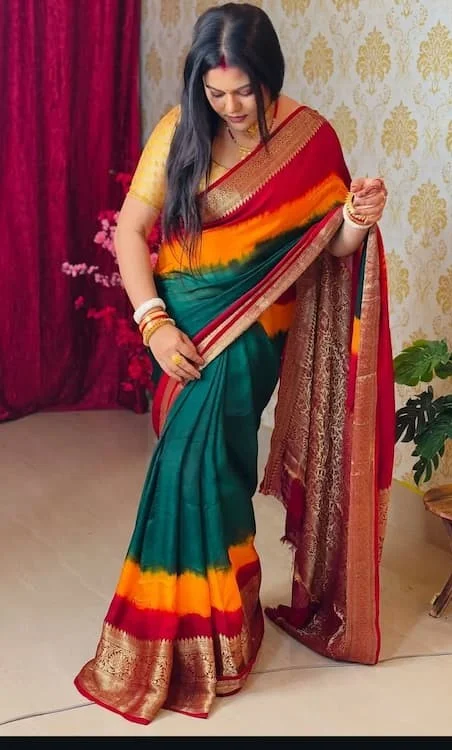 Kanjivaram Bandhani Cotton Silk Saree