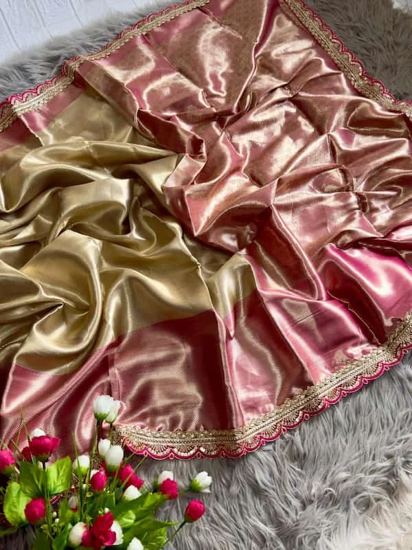 Soft Tissue Silk Saree with Chex Design & Brocade Blouse