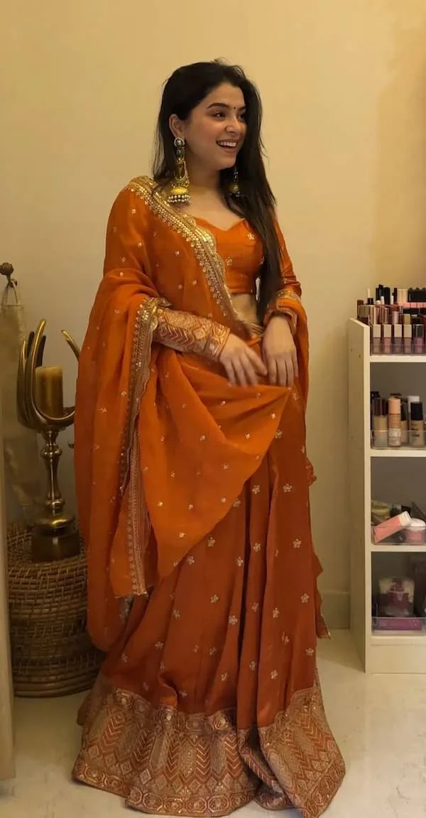 Orange Silk Lehenga Set – Zazu Silk with Detailed Work