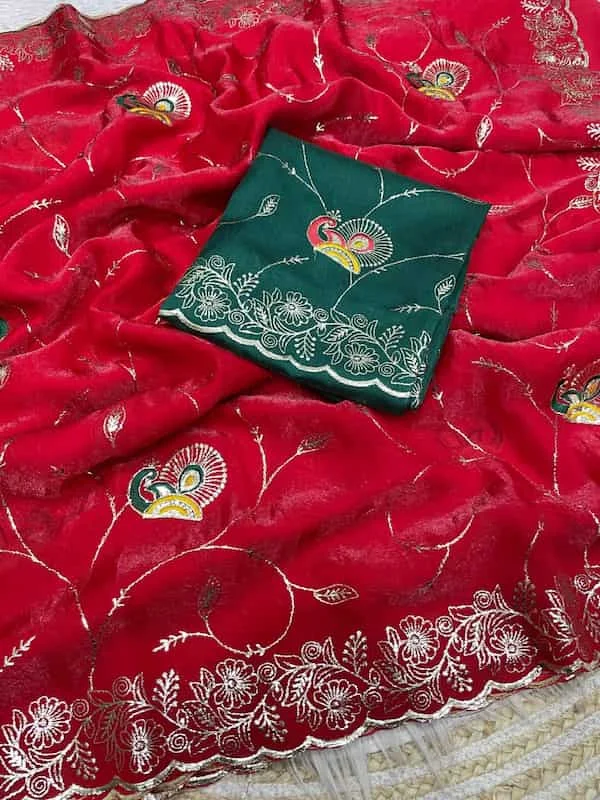 Fandy Satin Saree with Heavy C-Pallu and Gota Foil Work