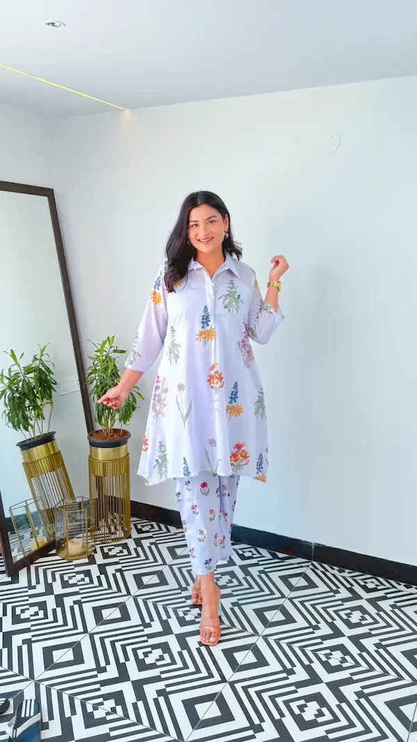 Summer Digital Print Semi Muslin Cord Set