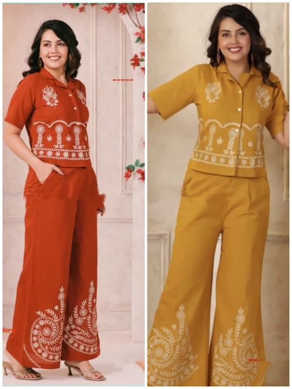 Designer Cotton Co-ord Set with Embroidery & Palazzo