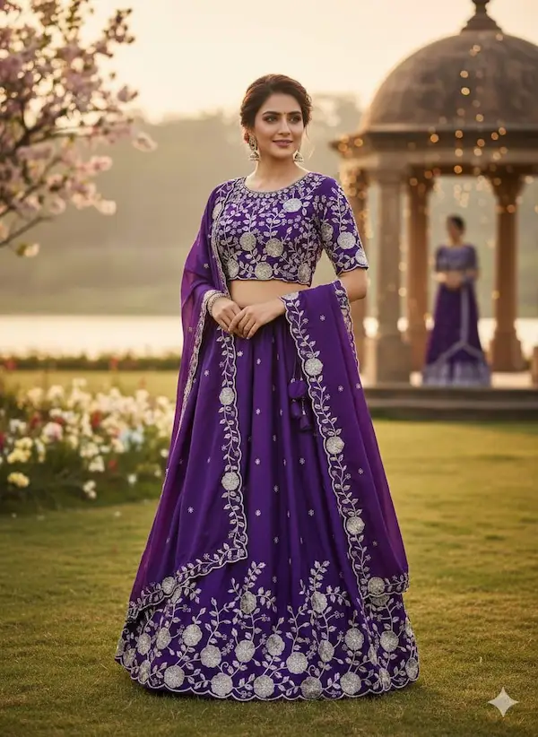 Crocus Lehenga Set with Embroidered Crop Top & Dupatta