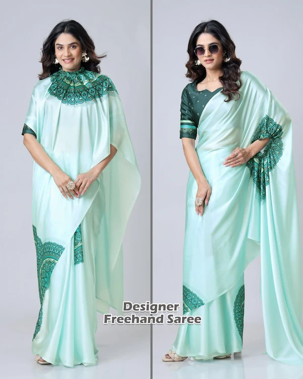 Ready to Wear Japan Satin Saree with Digital Print