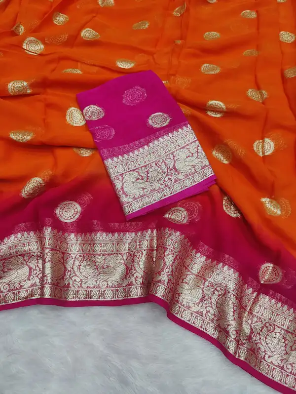 Soft Georgette Hand-dyed Saree with Contrast Border