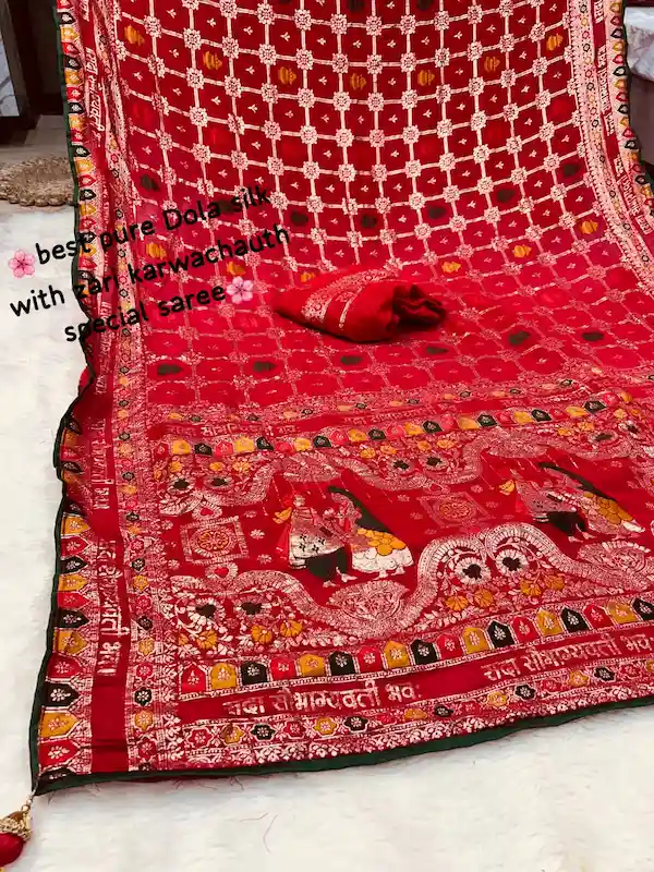 Red Dolla Silk Saree with Blouse Karva Chauth Special