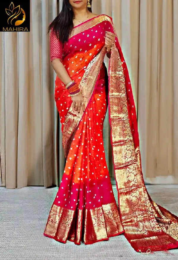 Kanjivaram Bandhani Cotton Silk Saree with Running Blouse