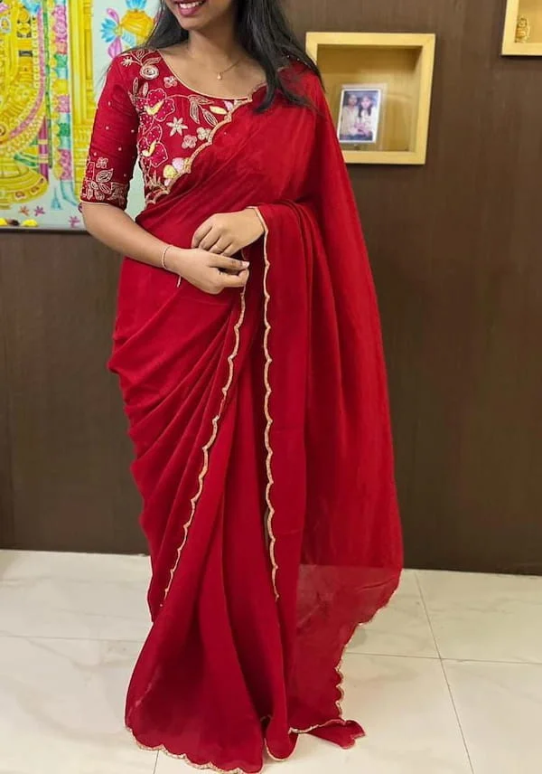 Pure Soft Chinon Handwork Silk Saree with Designer Blouse