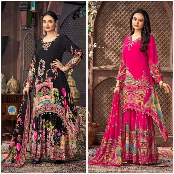 Sea Cut Heavy Work Sharara Suit (Plus Size Available)