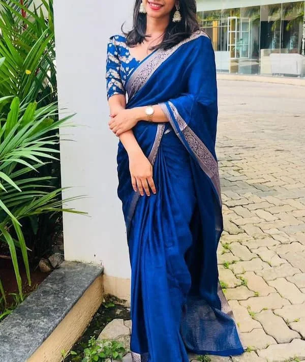 Viscose Chinon Saree with Dola Banarasi Silk Blouse