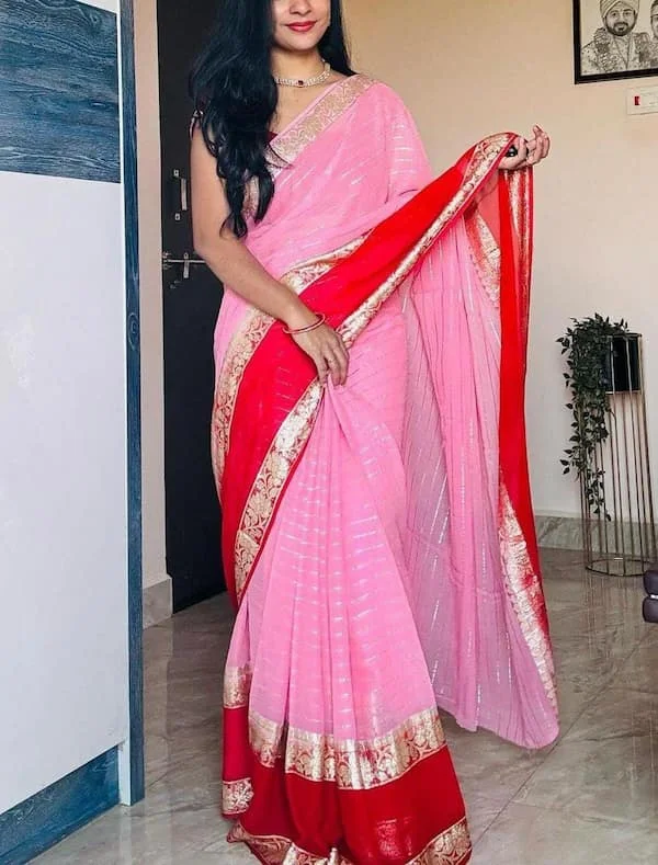 Viscose Georgette Saree with Contrast Blouse