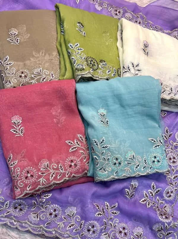 Crunchy Silk Saree with Fancy Embroidery Blouse