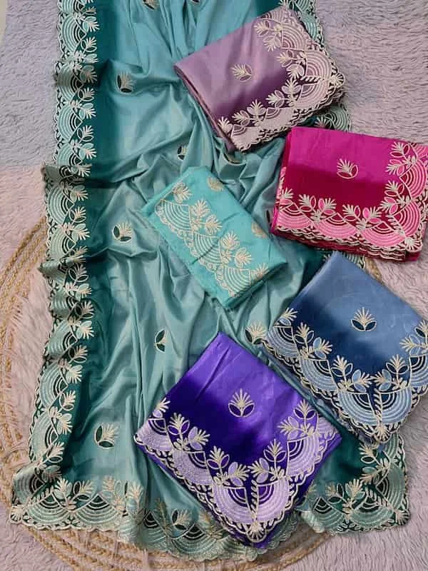 Soft Chinon Saree with Heavy Multi Work & Cutwork Border