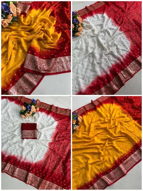 Durga Pooja Special Viscose Georgette Saree with Contrast Pallu