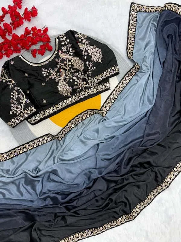 Natural Chinnon Silk Saree with Sequins