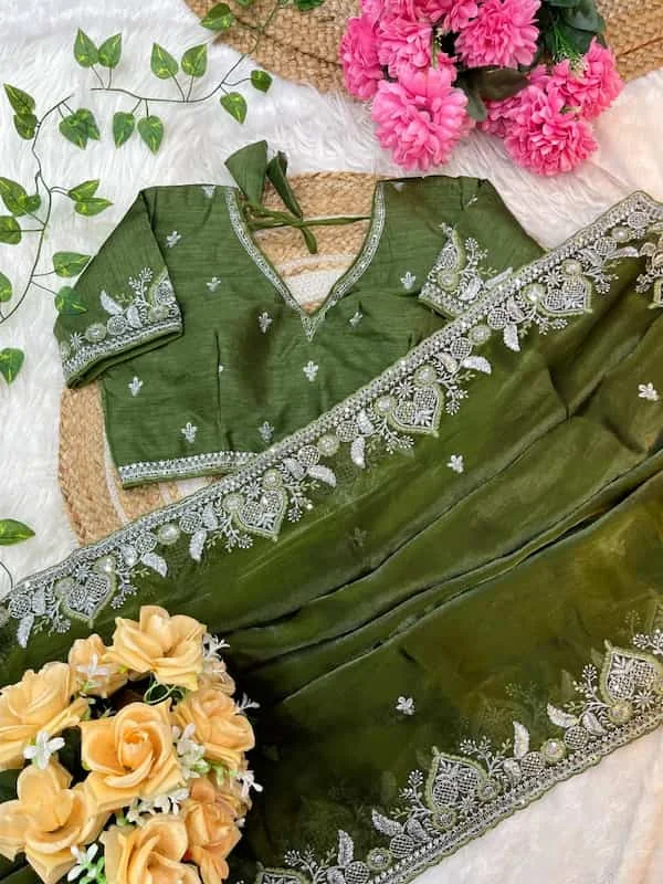 Soft Fendy Satin Saree with Stitched Blouse
