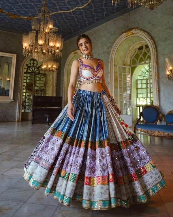 Soft Butter Silk Lehenga Choli with Digital Print & Mirror Work