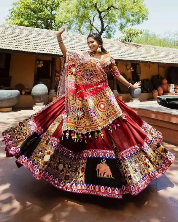 Soft Butter Silk Lehenga Choli with Digital Print & Mirror Work