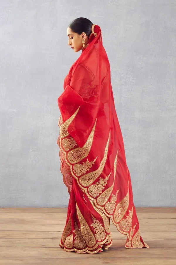 Bollywood Inspired Organza Tissue Red Saree