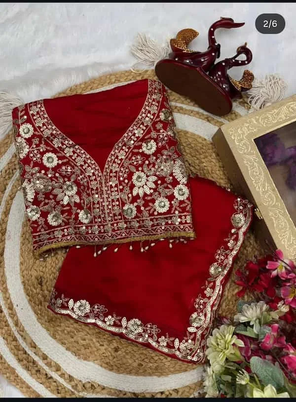 Festive Special Premium Red Sequins Saree