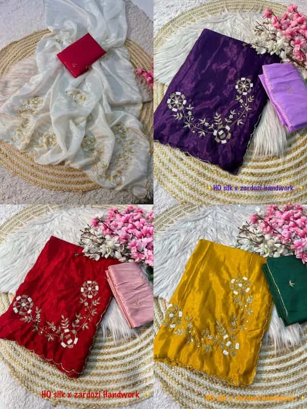 Zardozi Handwork Heavy Pallu Silk Saree
