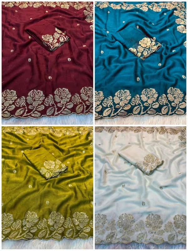 Soft Crush Silk Saree with Fancy Sequin & Thread Embroidery
