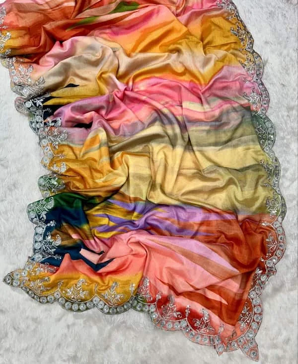 Chinnon Digital Print Saree with Sequence Work