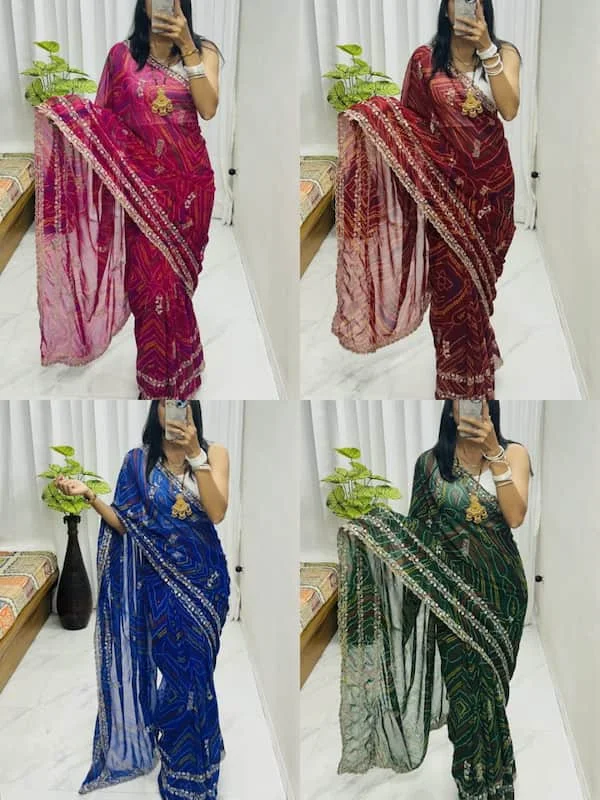 Bandhej Print Traditional Thread Work Saree Pavitra Collection