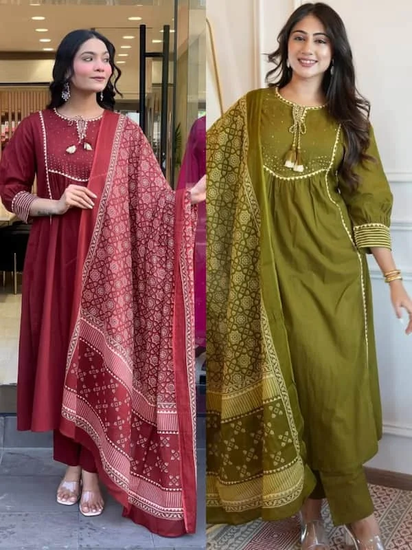 Pure Cotton Kurti Set with Pant & Dupatta Fully Stitched