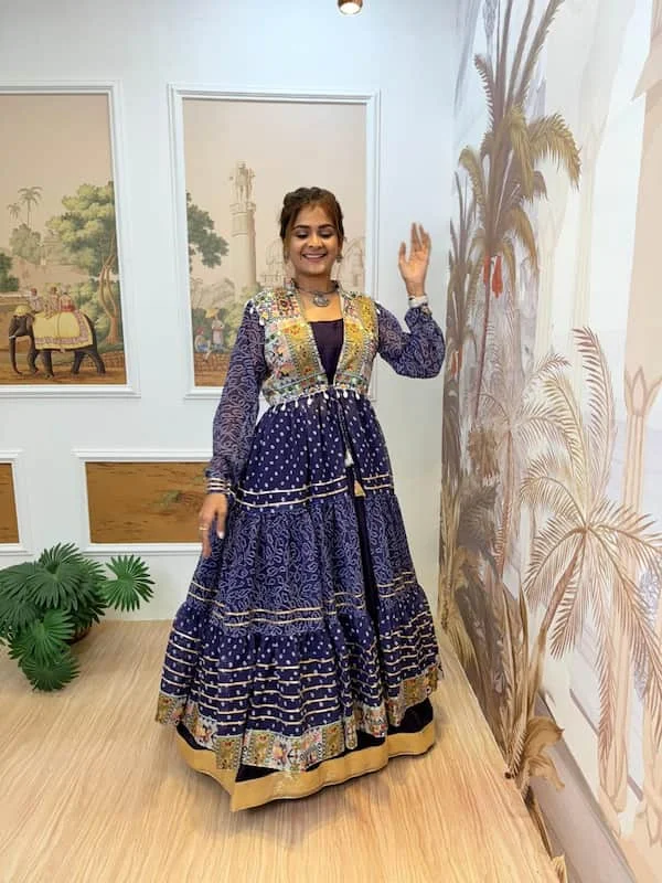 Navratri Special Shrug, Blouse & Lehenga – Bandhani Print