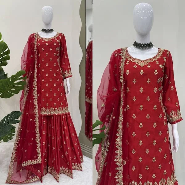 Designer Chinon Silk Sharara Set