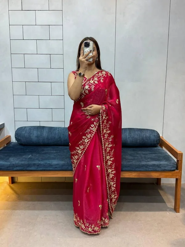 Fandy Chiffon Silk Saree with Heavy Embroidery