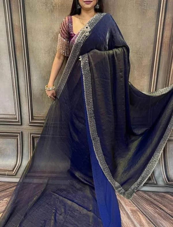 Party wear Space Silk Diamond work saree