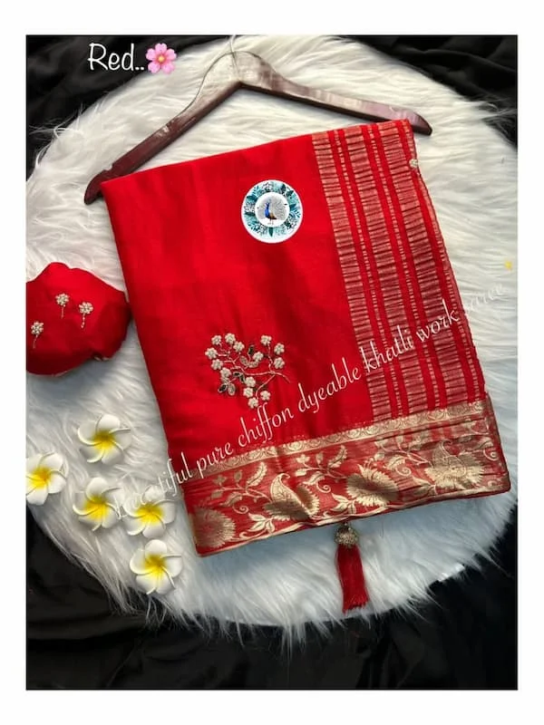 Beautiful Pure Chiffon weaving jari work Saree